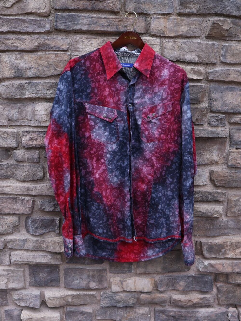 Georg Roth Men’s Multicolor Ombré Floral Western Button-Up Shirt Large